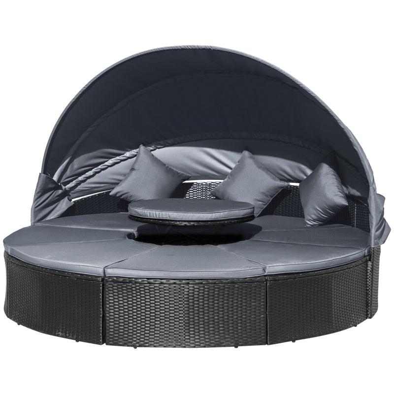 Black Rattan Outdoor Daybed Set with Canopy & Coffee Table