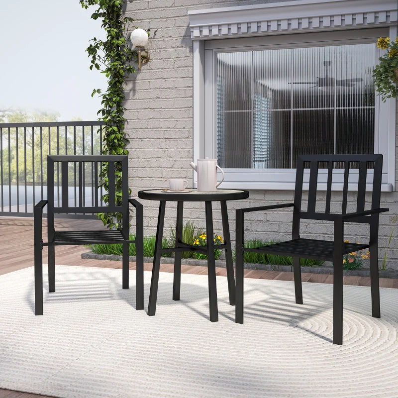 3 Piece Patio Bistro Set with Plastic Table and Stackable Chairs for Outdoor Dining