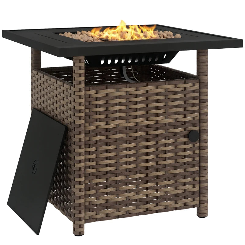 50,000 BTU Brown Fire Pit Table with Cover - 72.5 x 72.5cm Outdoor Heating Solution