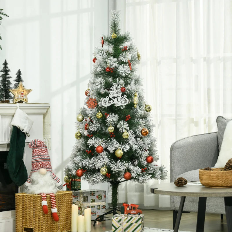 5FT Artificial Christmas Tree with Metal Stand, 184 Tips, Berry Decorations - Perfect Indoor Xmas Holiday Decor