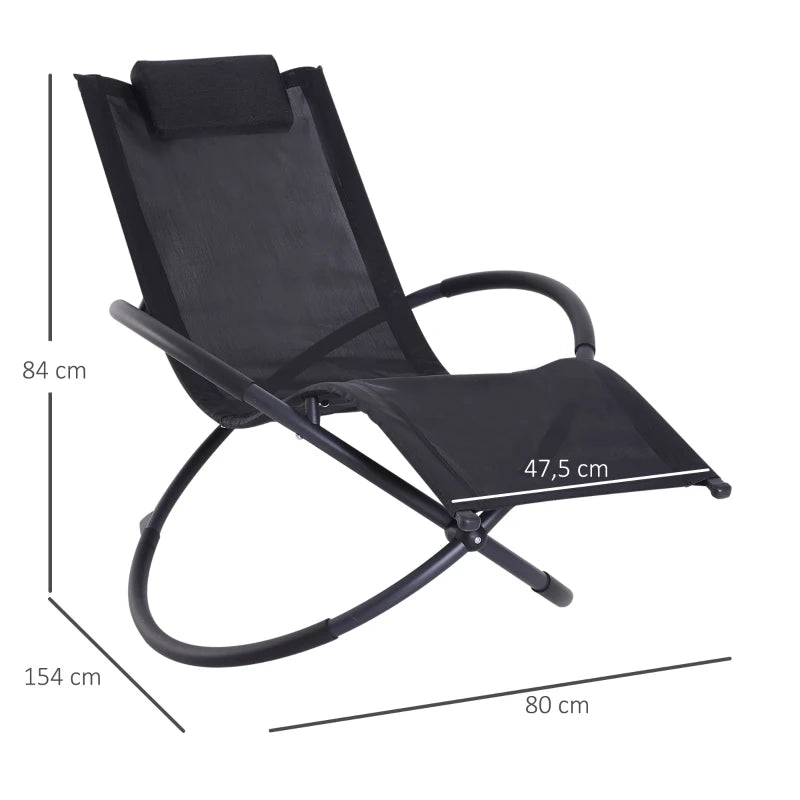 Black Outdoor Zero Gravity Rocking Chair with Pillow