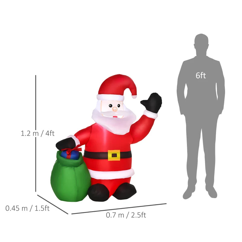 4ft Inflatable Christmas Santa Claus with LED Lights - Festive Yard Decoration for Holiday Cheer