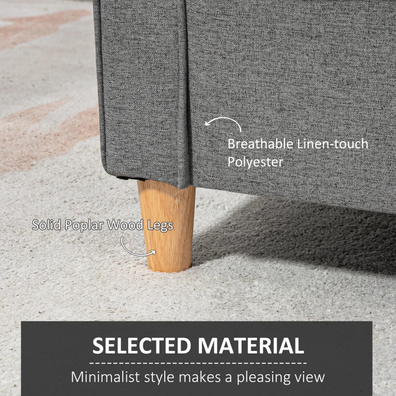 Modern Compact Loveseat Sofa for Living Room with Wooden Legs and Armrests in Grey