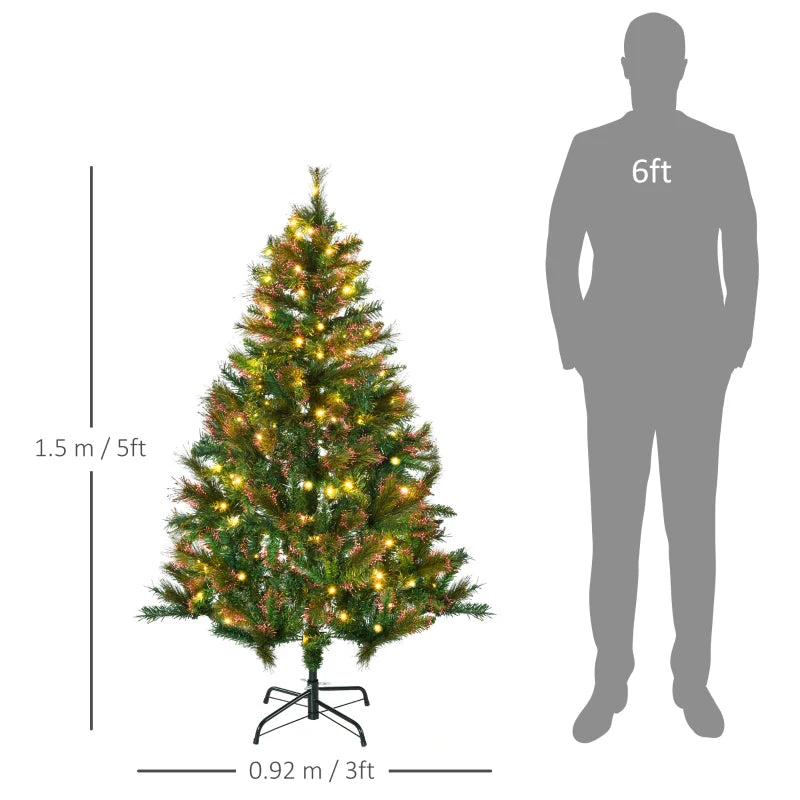 5ft Pre-Lit Artificial Christmas Tree - Warm White LED Spruce Holiday Décor with Metal Stand - Perfect Xmas Decoration
