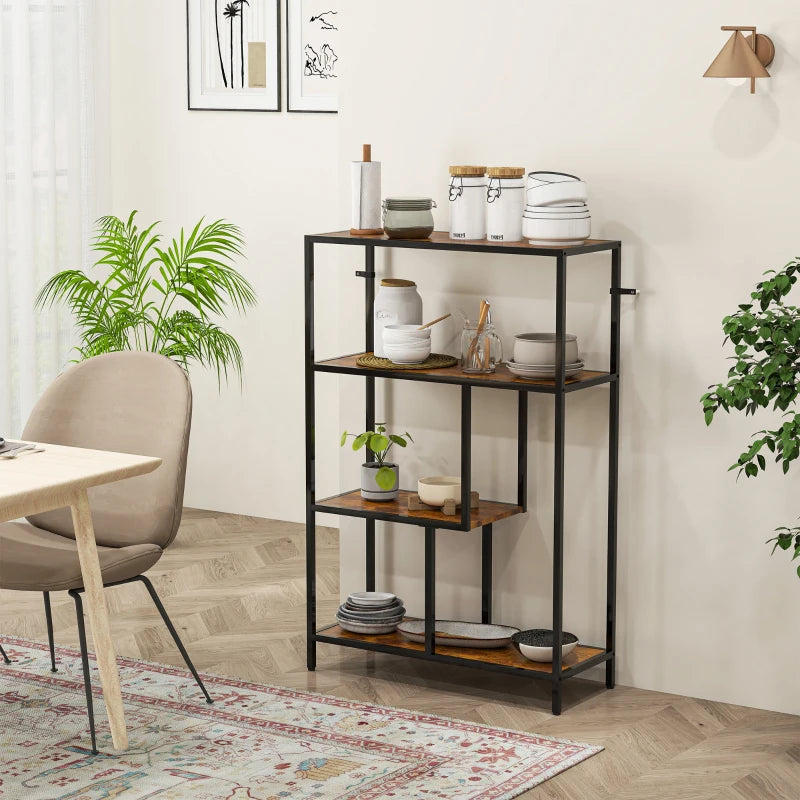 Rustic Brown 4-Tier Bookshelf with Open Shelves - Stylish Storage Solution for Home or Office