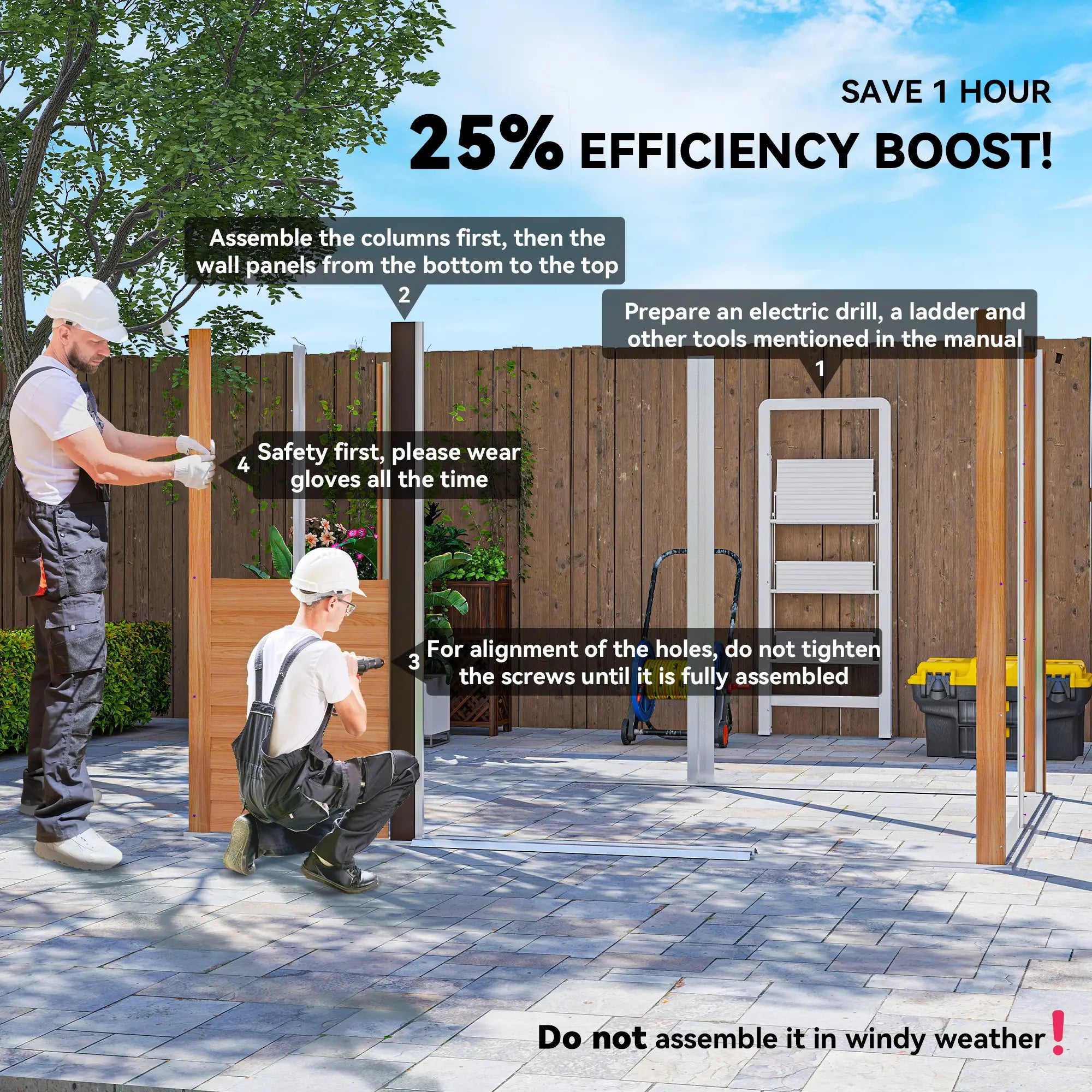 9ft x 6ft Galvanised Steel Shed - Brown Wood-Effect With Sliding Doors