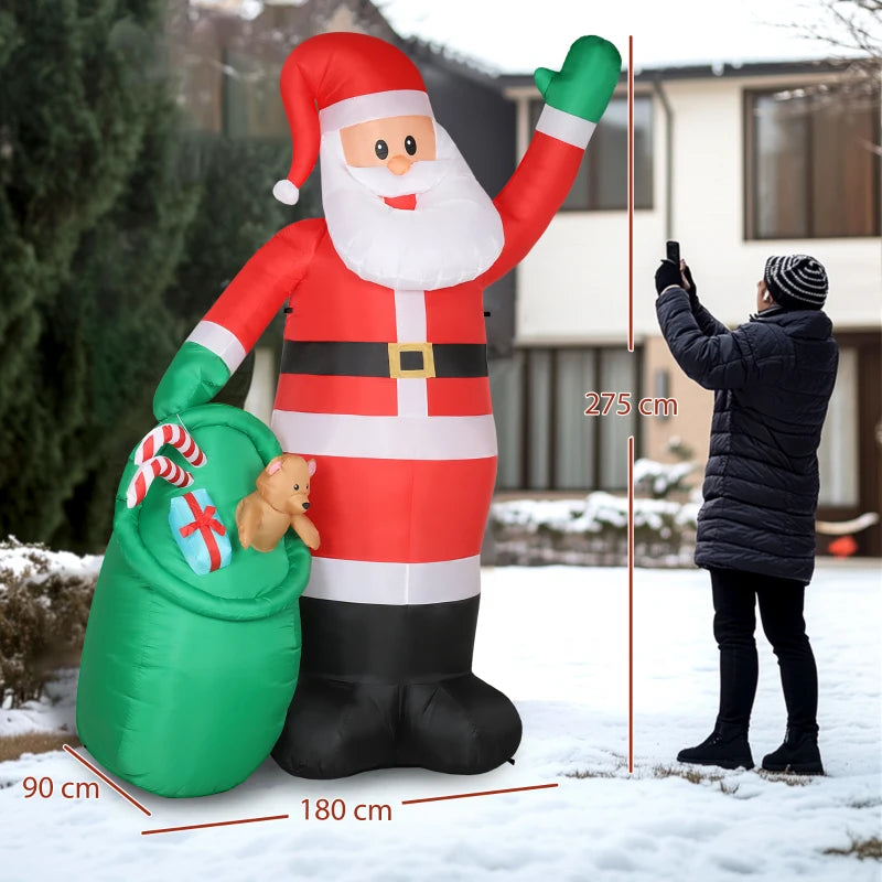 9ft Christmas Inflatable Santa with Bear Sack - Giant LED Blow Up Decoration for Indoor & Outdoor Holiday Home Decor
