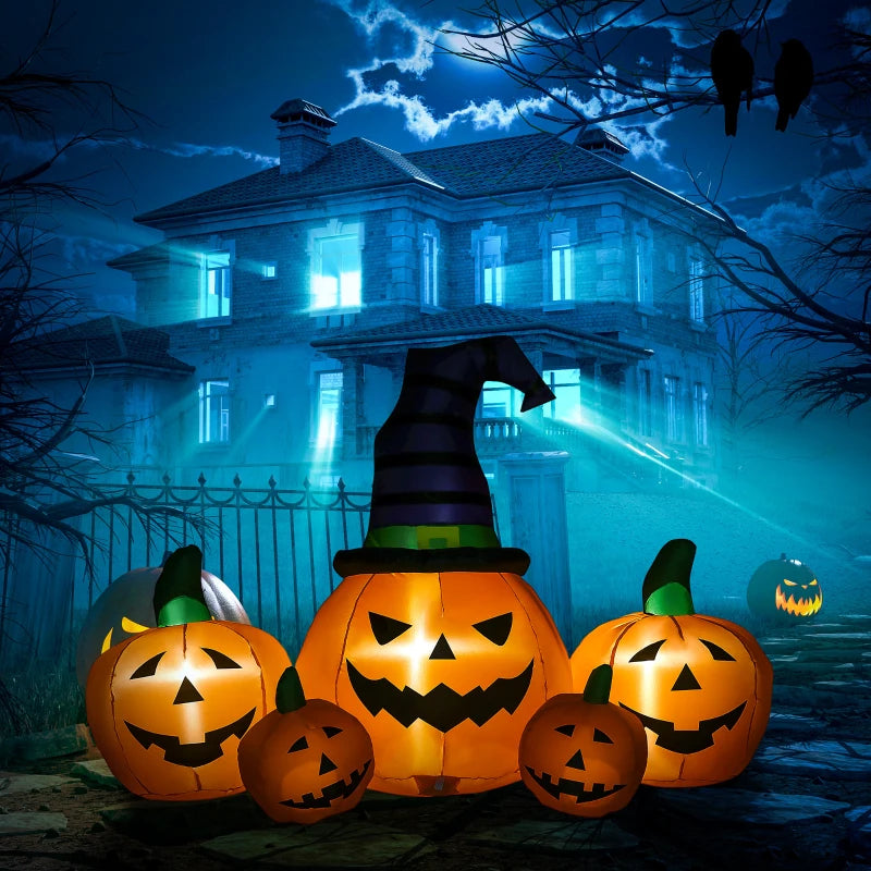 6ft Inflatable Halloween Pumpkin with Hat & 4 Small Pumpkins - LED Blow-Up Outdoor Decor for Lawn & Garden Party