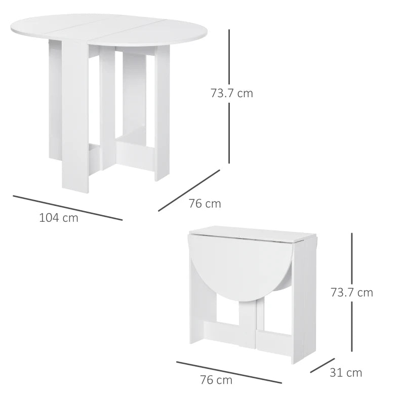 Space-Saving Drop Leaf Folding Dining Table for Small Spaces - Ideal for Kitchen & Dining Room - Elegant White Finish