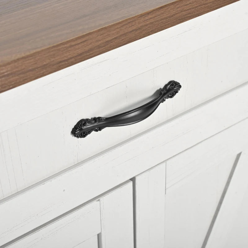 Farmhouse Style Kitchen Island Trolley - Adjustable Shelf, Cabinets & Drawers, Modern Rolling Storage Cabinet, White, 140x73x90.5 cm