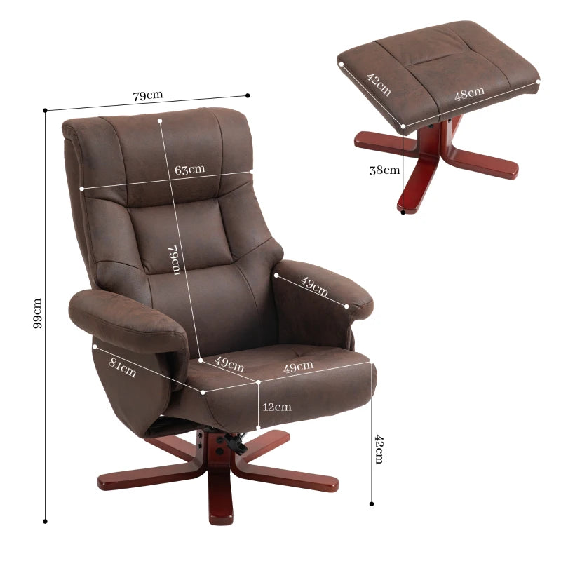 Dark Brown Faux Microfibre Leather Manual Recliner with Footstool Set for Ultimate Comfort