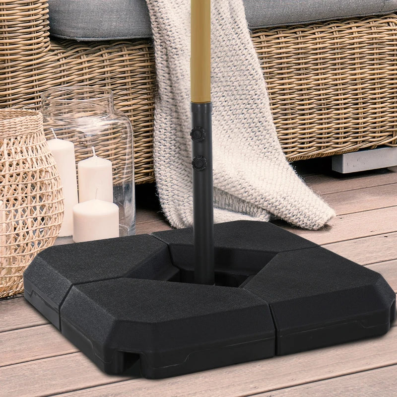 Black Fillable Parasol Base Weights - 60L Water or 72kg Sand - 4PCs