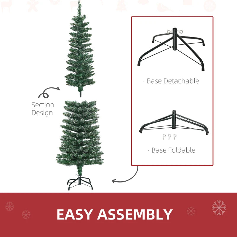 5.5FT Snow Dipped Christmas Pencil Tree - Foldable Black Stand, Green Holiday Indoor Decoration for Festive Home Decor