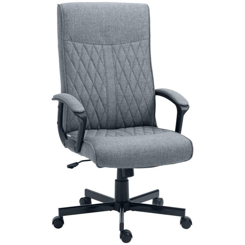 Vinsetto High Back Dark Grey Office Chair - Linen Fabric Swivel Desk Chair with Adjustable Height for Home & Study