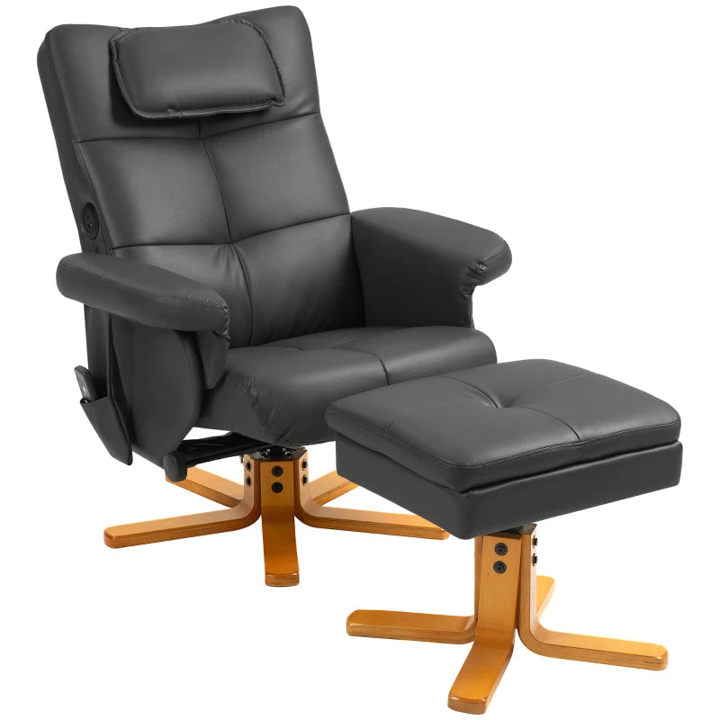 Faux Leather Massage Recliner Chair with Storage Ottoman in Black for Ultimate Comfort