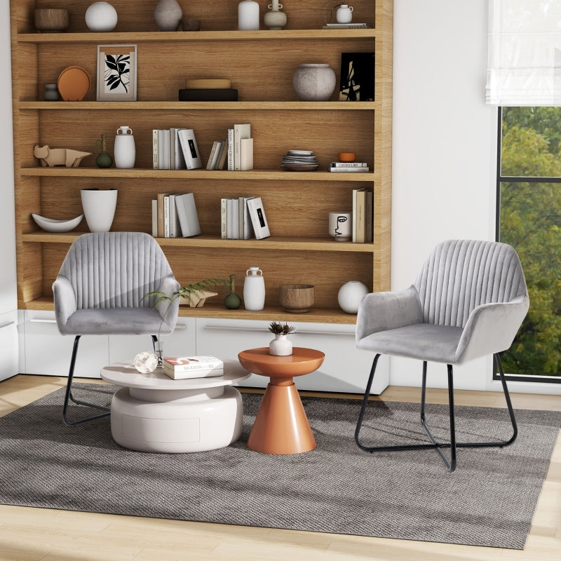 Velvet-Feel Plisse Back Accent Chair in Grey for Stylish Home Decor