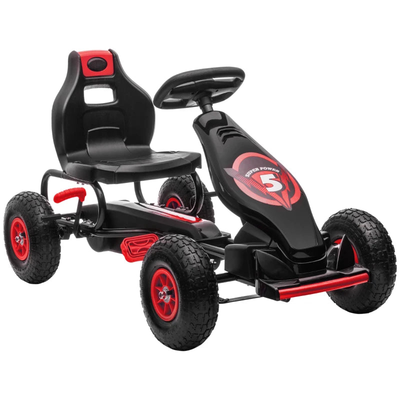 Kids Adjustable Seat Pedal Go Kart with Inflatable Tires for Outdoor Fun Red
