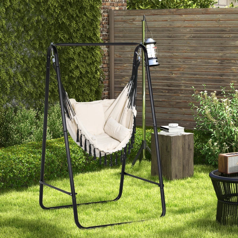 Cream White Hammock Swing Chair with Stand and Cushion