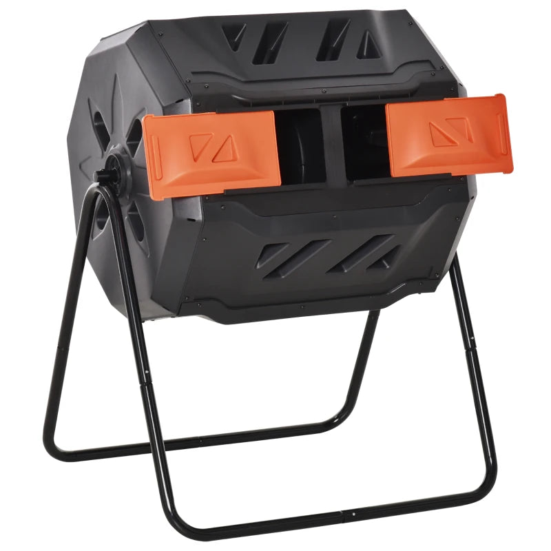 Orange Dual Chamber 160L Rotating Compost Bin for Garden