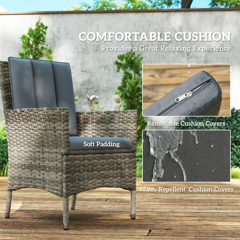 Light Grey Seven-Piece Rattan Dining Set with Round Glass Top Table for Outdoor Patio