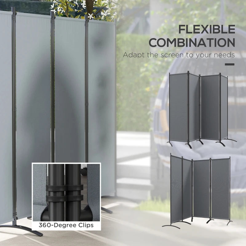4 Panel Folding Garden Divider - 1.7m Dark Grey Privacy Screen with Wide Feet, Portable Freestanding Privacy Panel for Deck