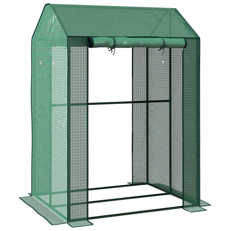 Compact Green 2-Room Mini Greenhouse with Roll-up Doors, Vent Holes, 100x80x150cm