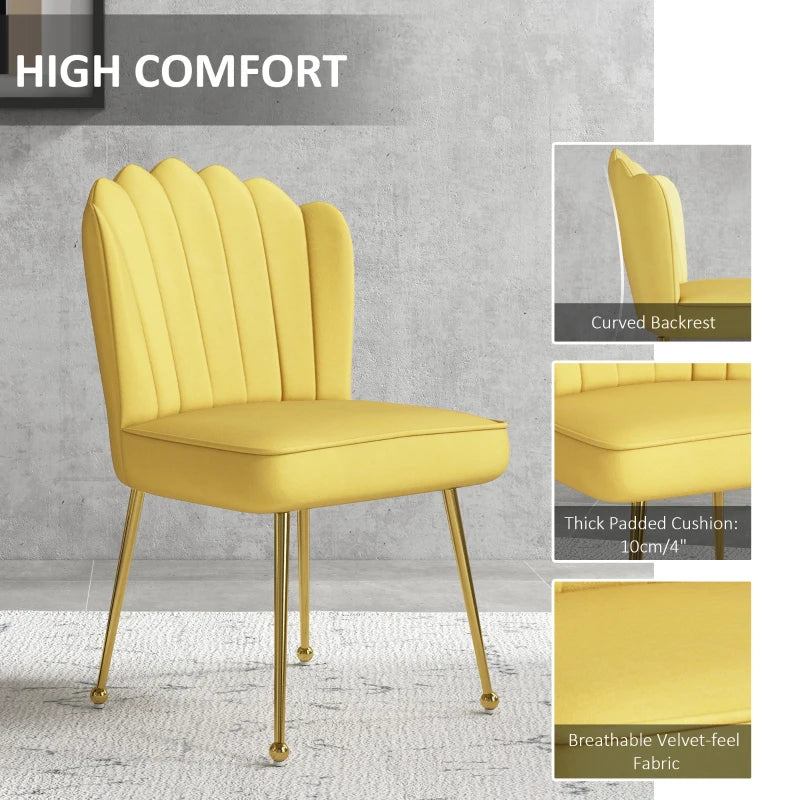 Stylish Yellow Velvet-Feel Shell Accent Chair for Living Room - Modern Home Decor, Comfortable Seating, Unique Design