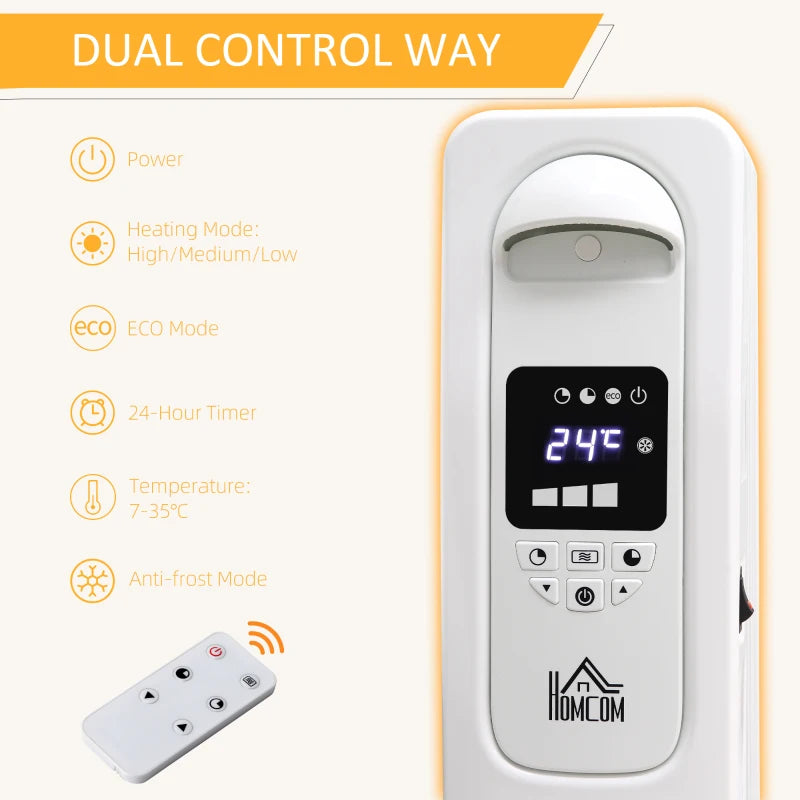 2500W Digital Display Oil Filled Radiator 11 Fin Portable Electric Heater with Timer and Remote