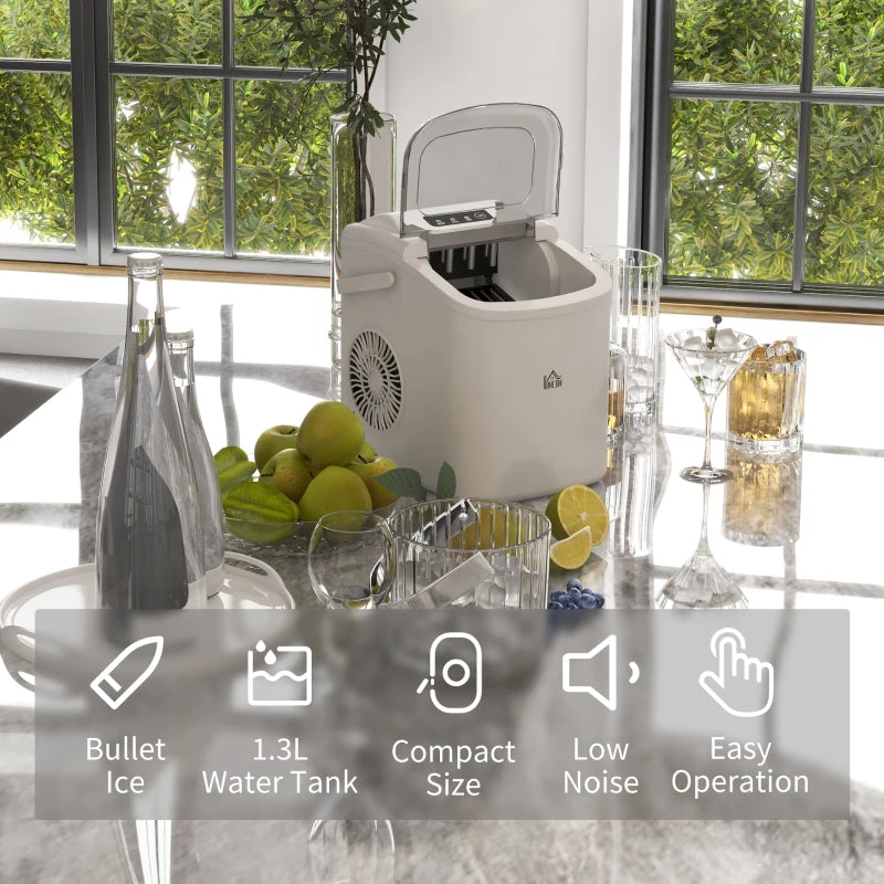 Portable Ice Maker Machine - 12Kg Daily, 9 Cubes in 6-12 Mins, Countertop Ice Cube Maker with Scoop & Basket - White