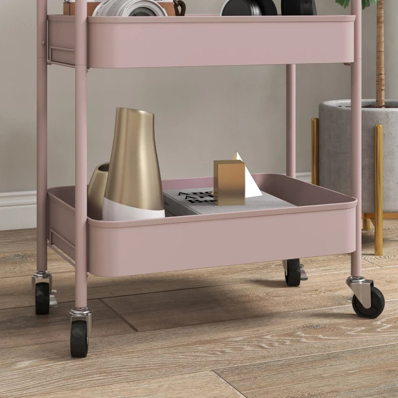 Three Tier Pink Steel Storage Trolley for Kitchen and Home Organization