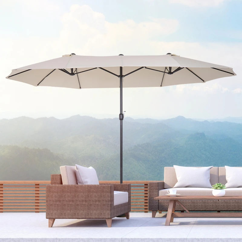 Double-Sided Beige Patio Sun Umbrella - 4.6m
