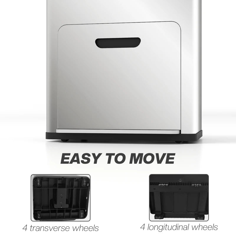56L Triple Compartment Stainless Steel Kitchen Bin with Deodoriser Holders & Wheels - Stylish Silver Tone Waste Solution