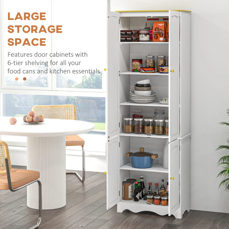 Freestanding 4-Door White Kitchen Cupboard - Stylish Storage Cabinet Organizer with 4 Shelves for Home & Kitchen