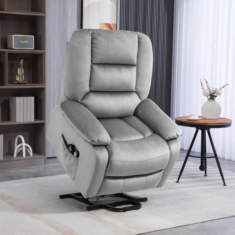 Velvet Electric Lift and Recline Massage Armchair with Remote Control in Grey