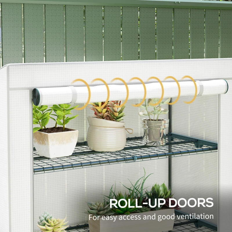 4 Tier Portable Mini Greenhouse - 110 x 50 x 171cm, Grey with Reinforced PE Cover and Roll-Up Door