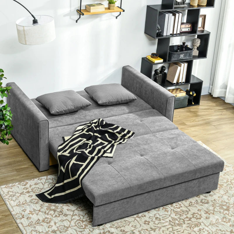 Modern 2 Seater Sofa Bed with Hidden Storage, Convertible Loveseat Couch in Light Grey for Living Room
