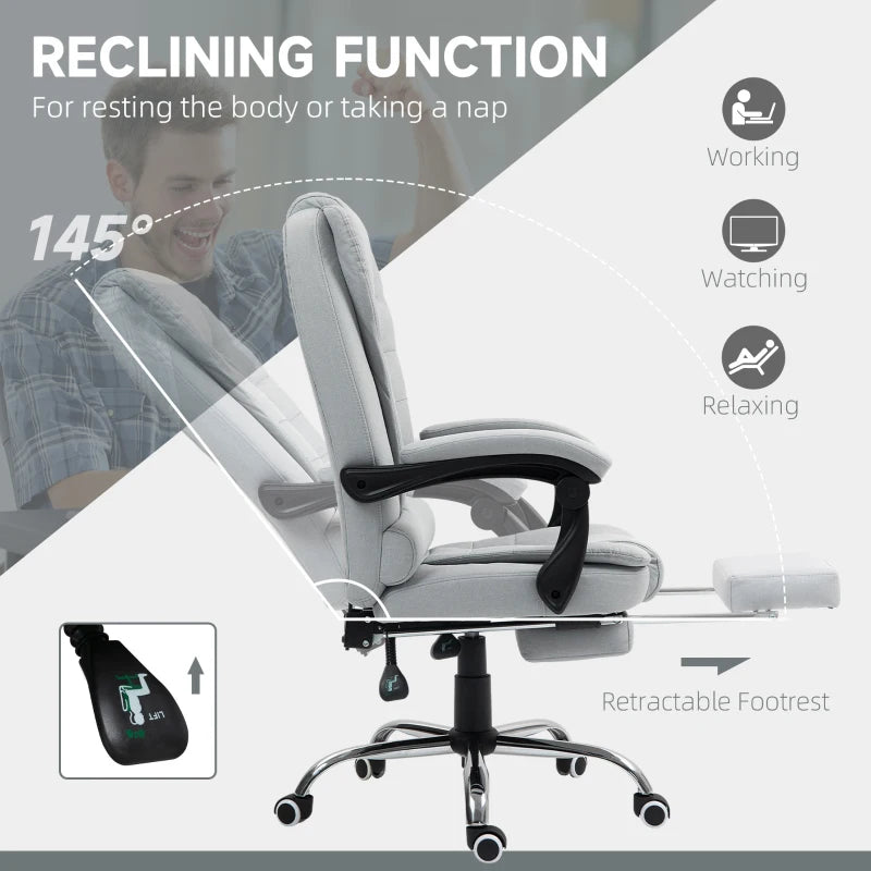 Light Grey Linen-Look Adjustable Office Chair - Ergonomic Design for Home & Office, Stylish Comfort, Perfect for Workspaces