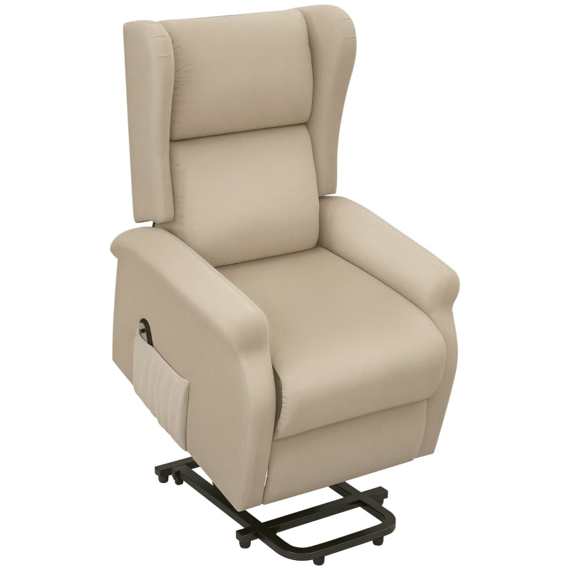 Electric Lift Recliner Armchair for Elderly - Fabric Riser Chair with Remote, Side Pockets, Extended Footrest, Beige