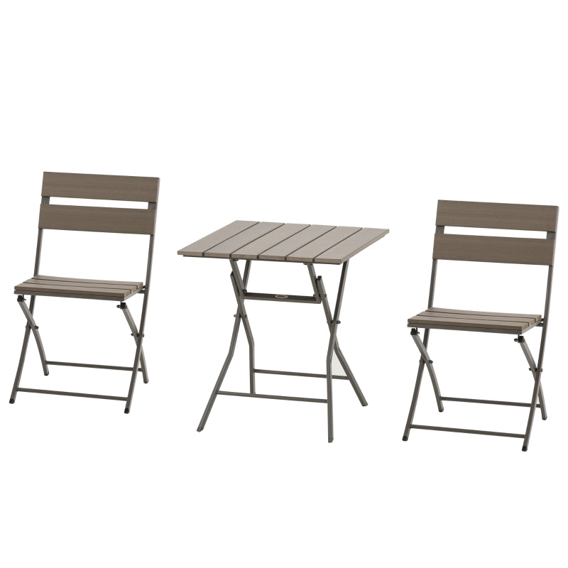 3 Piece Foldable Garden Bistro Set - Grey Patio Furniture Set with Table and 2 Chairs for Conservatory, Balcony, and Terrace