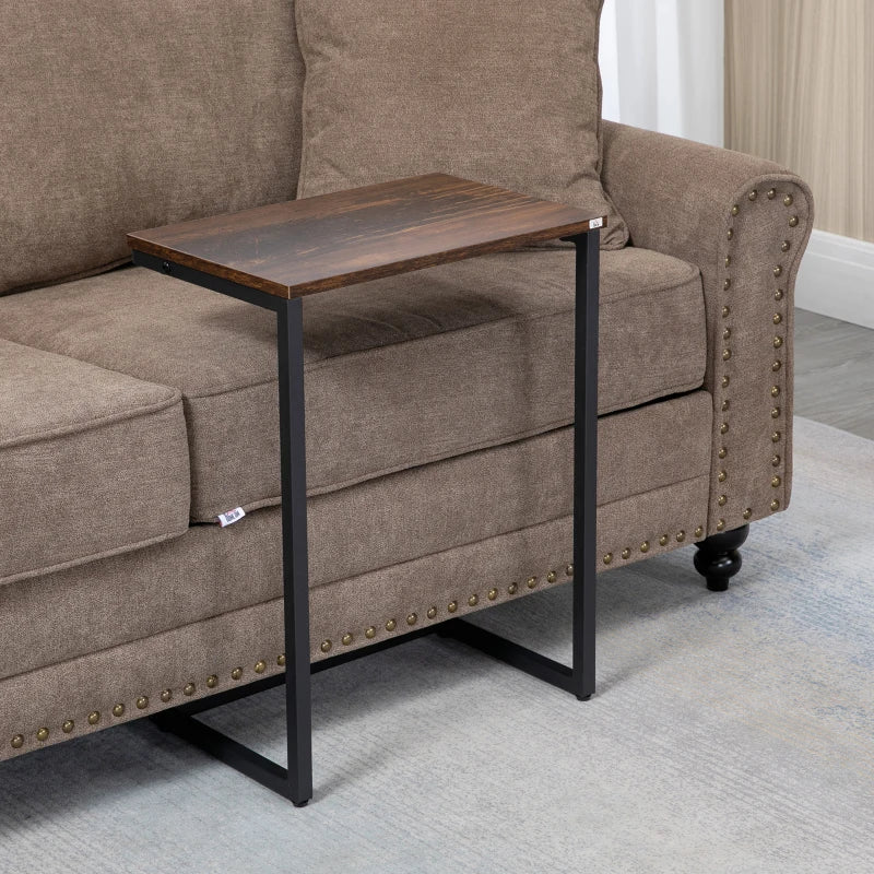 Nesting Side Tables Set of 3 C-Shaped Snack Tables with Steel Frame for Sofa Couch and Bed Rustic Brown
