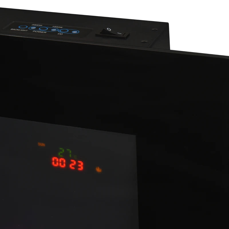 Curved Glass Electric Wall Mounted Fireplace for Living Room 1000W 2000W Black 48H x 90.8W x 11.5Dcm