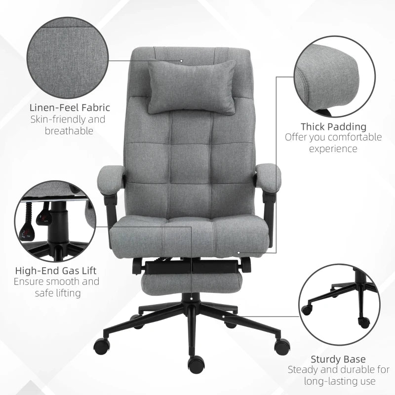 Vinsetto Ergonomic Office Chair with Footrest, Armrests, Lumbar Support & Headrest - Light Grey Comfort for Home & Office