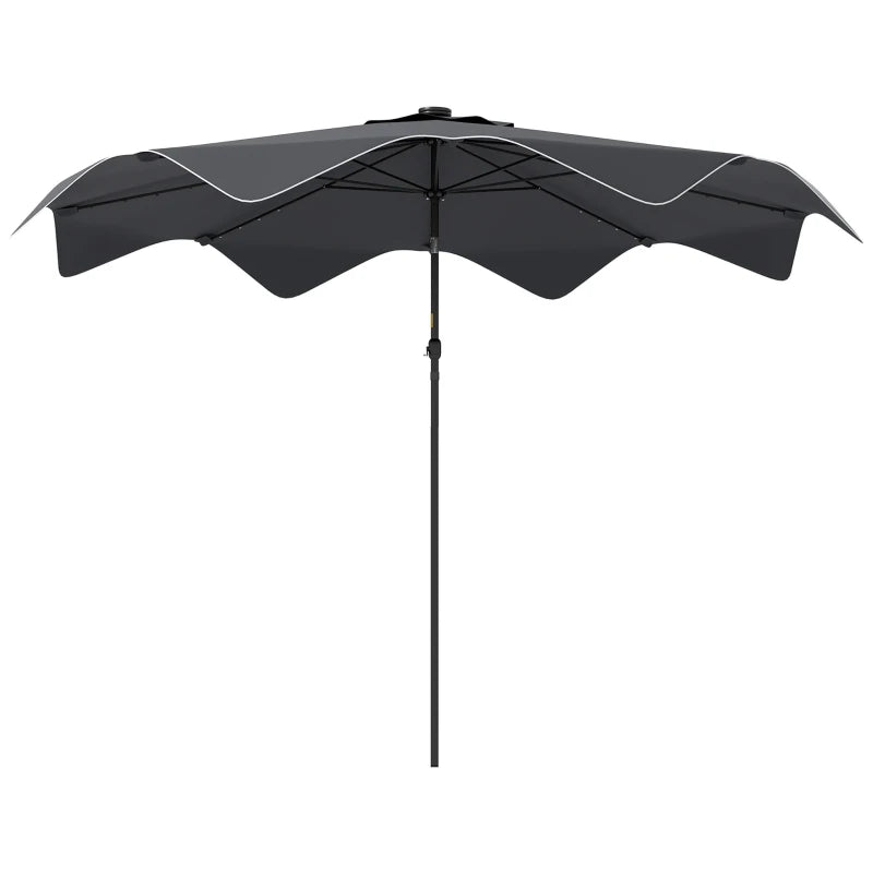 Dark Grey Solar LED Patio Umbrella, 3x3m, Tilt & Crank, Outdoor Market Parasol