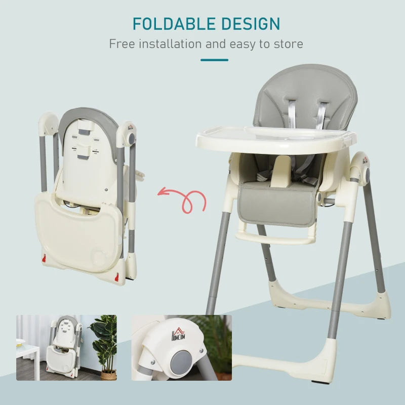 Adjustable Foldable Baby High Chair with Removable Tray and Safety Harness for Infants