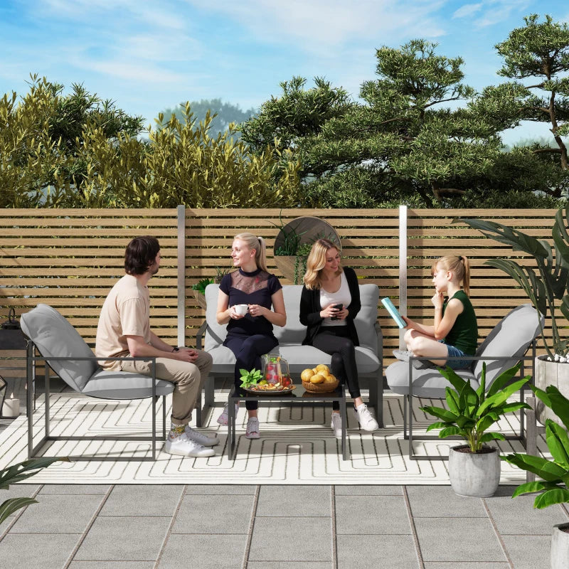 Four-Piece Relaxed Back Outdoor Dining Set in Black and Light Grey for Garden
