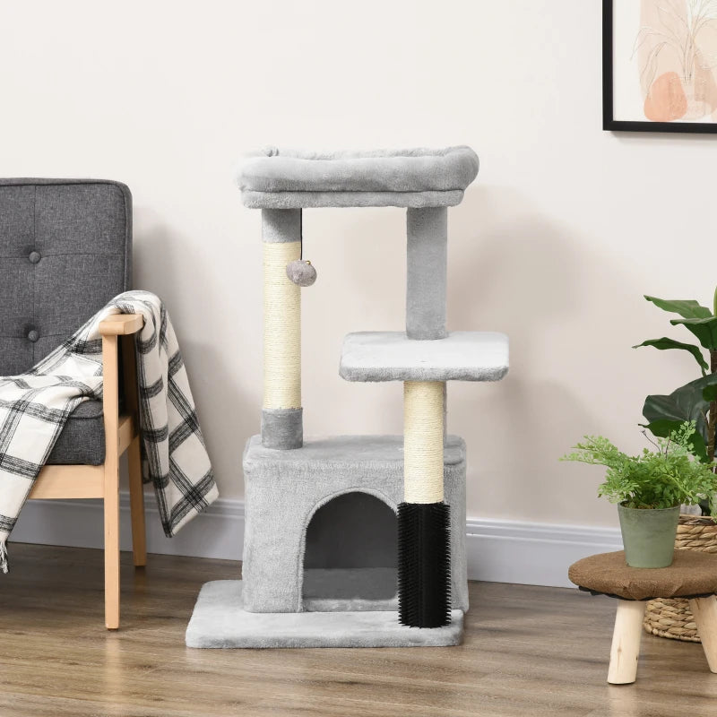 Premium Cat Tree for Indoor Cats - 48" Climbing Tower with Scratch Post, Massage Toy, Hanging Ball, Condo & Perch - Grey