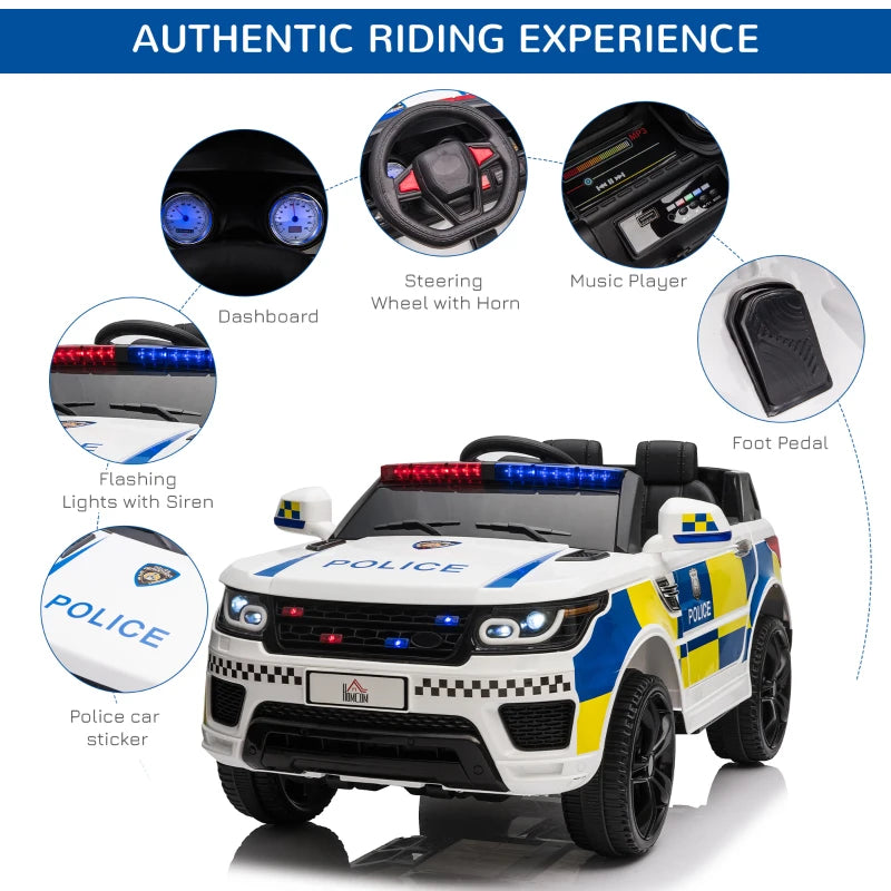 12V Kids Electric Police Car Ride On with Remote Control Siren Lights for Ages 3-6
