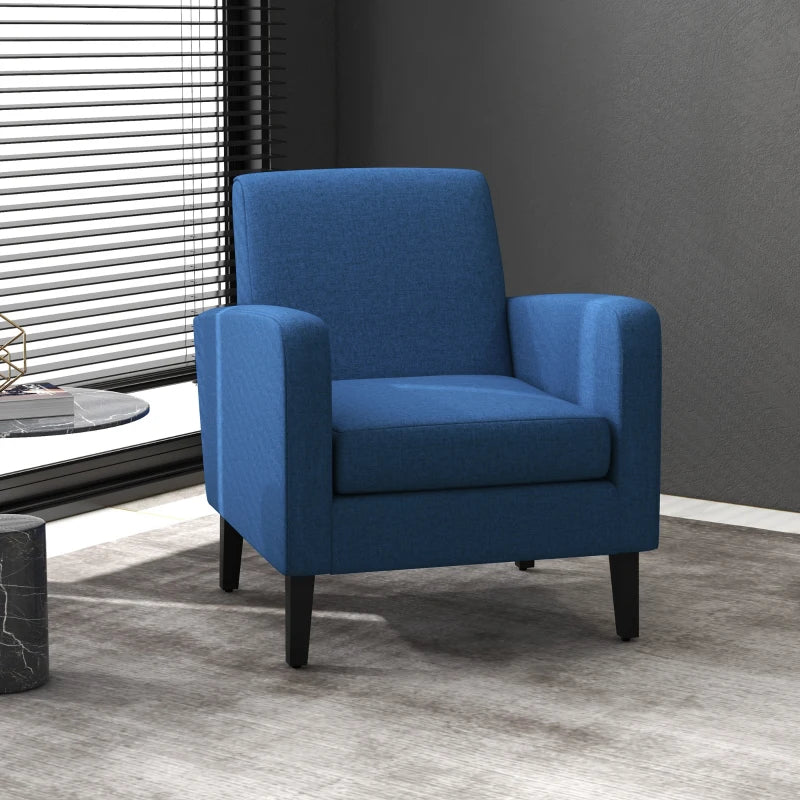 Linen-Look Boxy Armchair in Blue for Stylish Living Room Decor