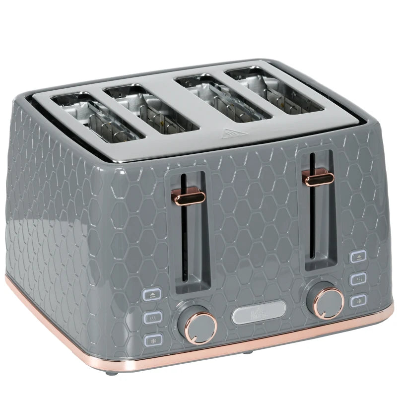 Premium Four-Slice Honeycomb Toaster in Grey - Stylish, Efficient, Perfect for Family Breakfasts, Easy to Clean, Modern Design