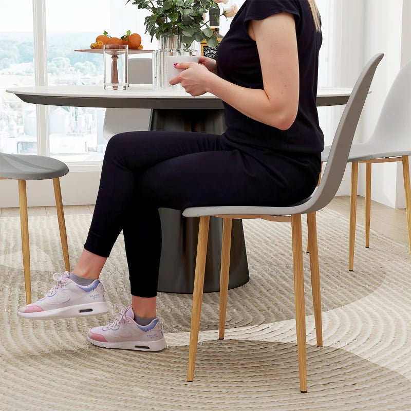 Modern Grey Dining Chairs Set of 4 - Stylish Kitchen Chairs with Backrest & Steel Legs for Dining Room & Living Room